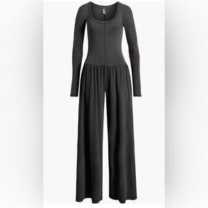 Black Wide-Leg Lounge Jumpsuit Pants